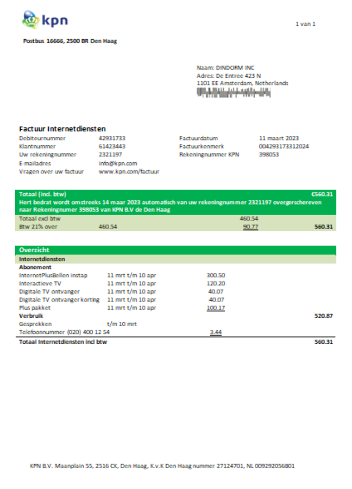 Download KPN utility business bill,  SCR Photoshop template